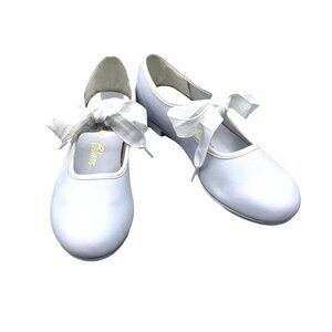 Dance Class Tyette Tie Bow Tap Little Girls 12.5 Shoes White Leather New Recital